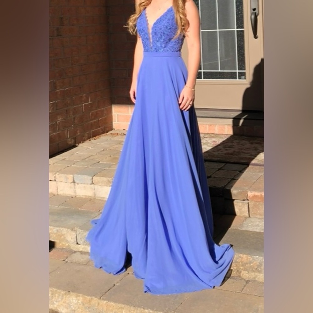 Periwinkle lace up prom dress